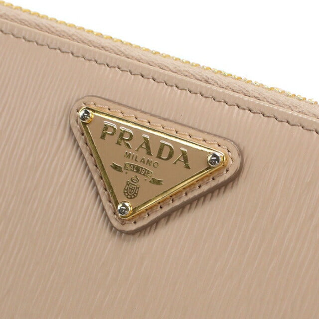 Used Prada long wallet round zipper ladies brand PRADA zip around long wallet leather 1ML506 beige USDPR111083011
