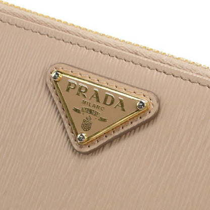 Used Prada long wallet round zipper ladies brand PRADA zip around long wallet leather 1ML506 beige USDPR111083011