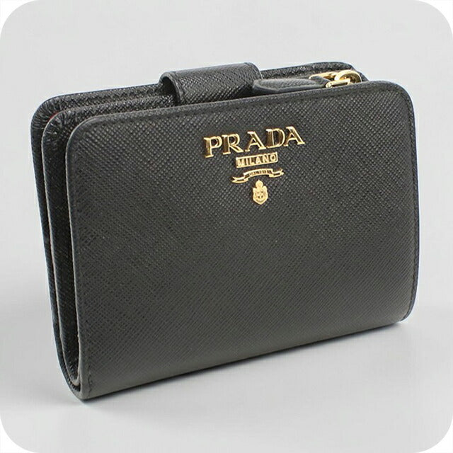 中古 プラダ 二つ折り財布 二折財布 レディース ブランド PRADA サフィアーノ レザー 1ML018 ブラック USDPR111538011