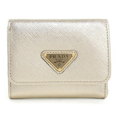 中古 プラダ 三つ折り財布 三折財布 レディース ブランド PRADA サフィアーノトライアングル レザー 1MH043 ゴールド USDPR112896011