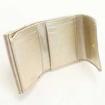 中古 プラダ 三つ折り財布 三折財布 レディース ブランド PRADA サフィアーノトライアングル レザー 1MH043 ゴールド USDPR112896011