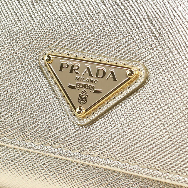 中古 プラダ 三つ折り財布 三折財布 レディース ブランド PRADA サフィアーノトライアングル レザー 1MH043 ゴールド USDPR112896011