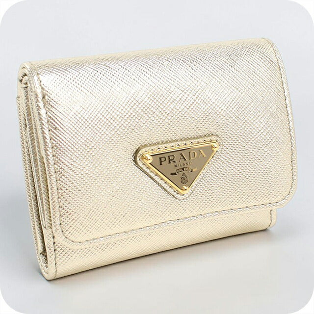 中古 プラダ 三つ折り財布 三折財布 レディース ブランド PRADA サフィアーノトライアングル レザー 1MH043 ゴールド USDPR112896011