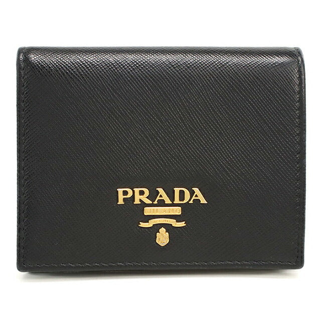 中古 プラダ 二つ折り財布 二折財布 レディース ブランド PRADA サフィアーノレザー レザー 1MV204_QWA_F0002 ブラック USDPR112900011