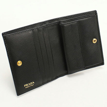 中古 プラダ 二つ折り財布 二折財布 レディース ブランド PRADA サフィアーノレザー レザー 1MV204_QWA_F0002 ブラック USDPR112900011