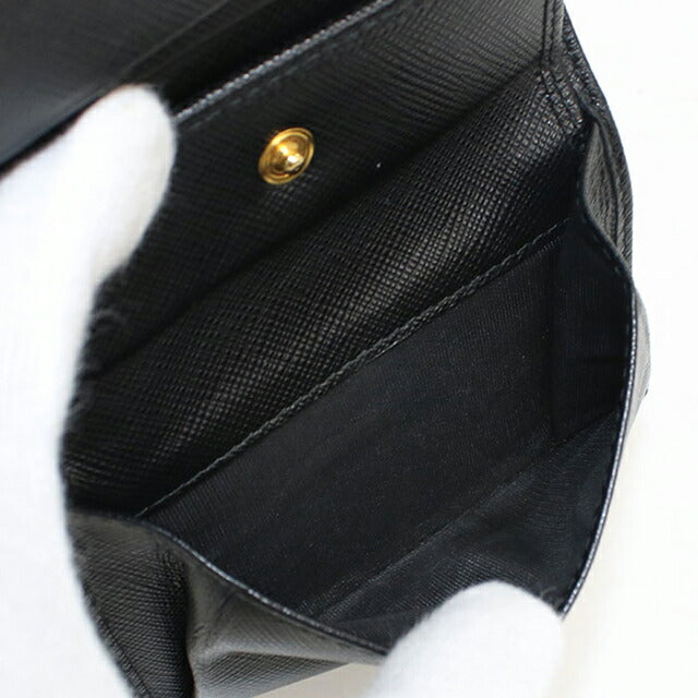 中古 プラダ 二つ折り財布 二折財布 レディース ブランド PRADA サフィアーノレザー レザー 1MV204_QWA_F0002 ブラック USDPR112900011