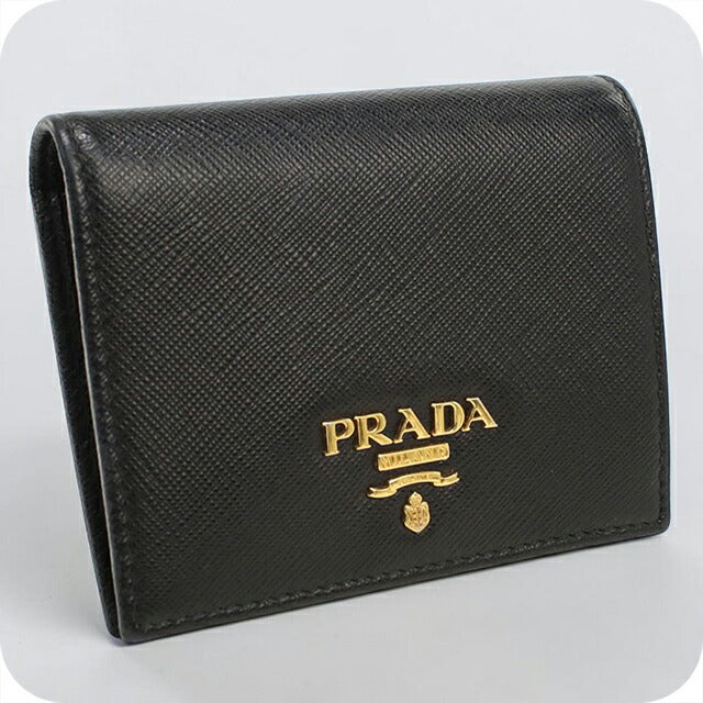 中古 プラダ 二つ折り財布 二折財布 レディース ブランド PRADA サフィアーノレザー レザー 1MV204_QWA_F0002 ブラック USDPR112900011
