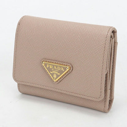 中古 プラダ 三つ折り財布 三折財布 レディース ブランド PRADA サフィアーノトライアングル 財布 レザー 1MH043 ベージュ USDPR112931011