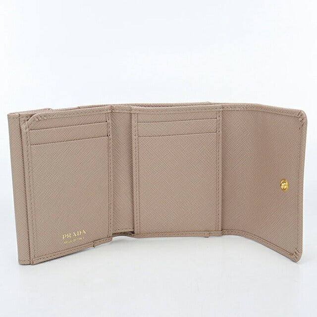 中古 プラダ 三つ折り財布 三折財布 レディース ブランド PRADA サフィアーノトライアングル 財布 レザー 1MH043 ベージュ USDPR112931011