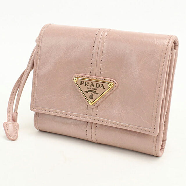 中古 プラダ 三つ折り財布 三折財布 レディース ブランド PRADA レザー ピンク USDPR113078011