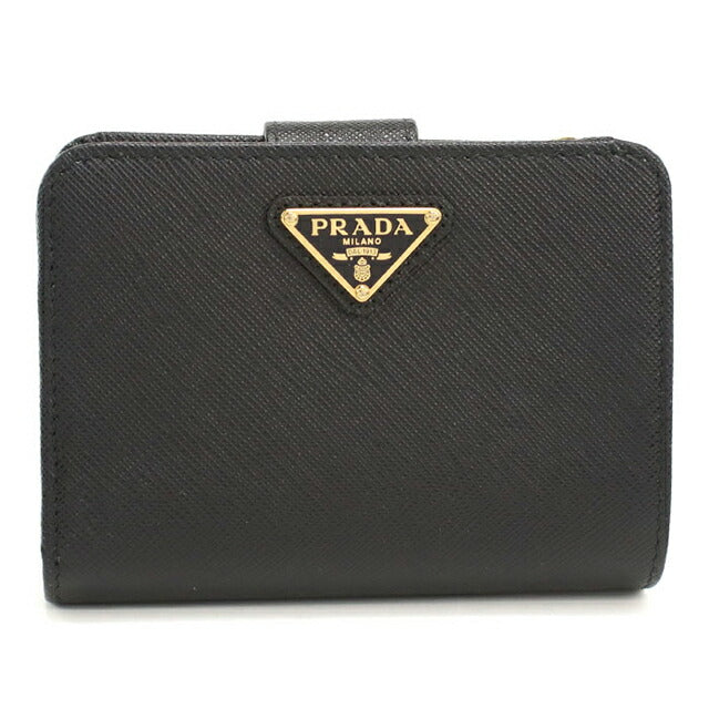 中古 プラダ 二つ折り財布 二折財布 レディース ブランド PRADA レザー ブラック USDPR113090011
