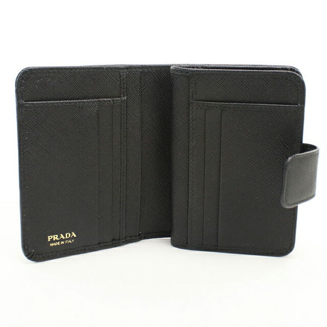 中古 プラダ 二つ折り財布 二折財布 レディース ブランド PRADA レザー ブラック USDPR113090011