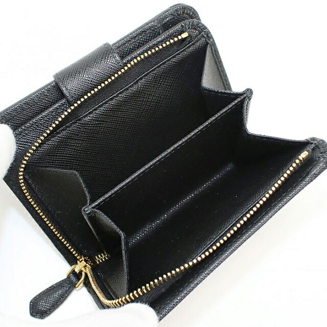 中古 プラダ 二つ折り財布 二折財布 レディース ブランド PRADA レザー ブラック USDPR113090011