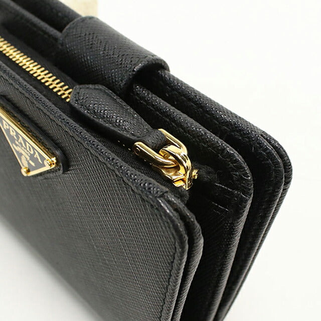 中古 プラダ 二つ折り財布 二折財布 レディース ブランド PRADA レザー ブラック USDPR113090011