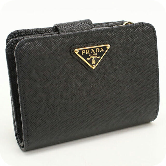 中古 プラダ 二つ折り財布 二折財布 レディース ブランド PRADA レザー ブラック USDPR113090011