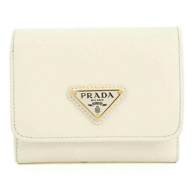 中古 プラダ 三つ折り財布 三折財布 レディース ブランド PRADA サフィアーノトライアングル 財布 レザー 1MH043 QHH F0009 ホワイト USDPR113378011