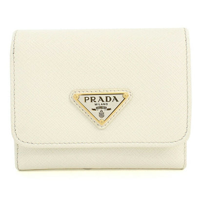 中古 プラダ 三つ折り財布 三折財布 レディース ブランド PRADA サフィアーノトライアングル 財布 レザー 1MH043 QHH F0009 ホワイト USDPR113378011