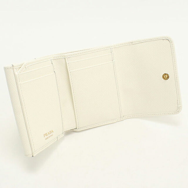 中古 プラダ 三つ折り財布 三折財布 レディース ブランド PRADA サフィアーノトライアングル 財布 レザー 1MH043 QHH F0009 ホワイト USDPR113378011