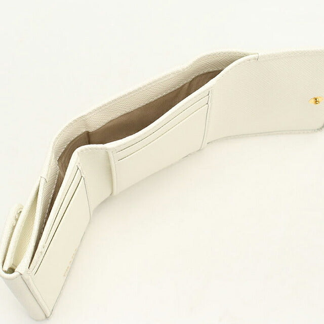 中古 プラダ 三つ折り財布 三折財布 レディース ブランド PRADA サフィアーノトライアングル 財布 レザー 1MH043 QHH F0009 ホワイト USDPR113378011