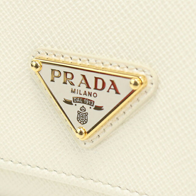 中古 プラダ 三つ折り財布 三折財布 レディース ブランド PRADA サフィアーノトライアングル 財布 レザー 1MH043 QHH F0009 ホワイト USDPR113378011