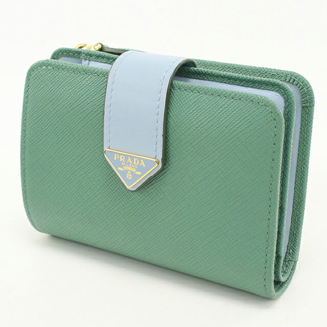 中古 プラダ 二つ折り財布 二折財布 レディース ブランド PRADA サフィアーノタブ レザー 1ML018 2DYG F03HX グリーン USDPR114091011