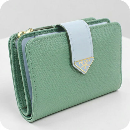 中古 プラダ 二つ折り財布 二折財布 レディース ブランド PRADA サフィアーノタブ レザー 1ML018 2DYG F03HX グリーン USDPR114091011