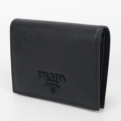 中古 プラダ 二つ折り財布 二折財布 レディース ブランド PRADA サフィアーノレザー レザー 1MV204 ブラック USDPR114299011