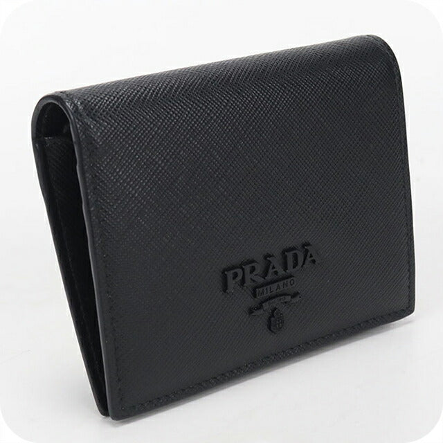中古 プラダ 二つ折り財布 二折財布 レディース ブランド PRADA サフィアーノレザー レザー 1MV204 ブラック USDPR114299011