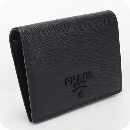 中古 プラダ 二つ折り財布 二折財布 レディース ブランド PRADA サフィアーノレザー レザー 1MV204 ブラック USDPR114299011