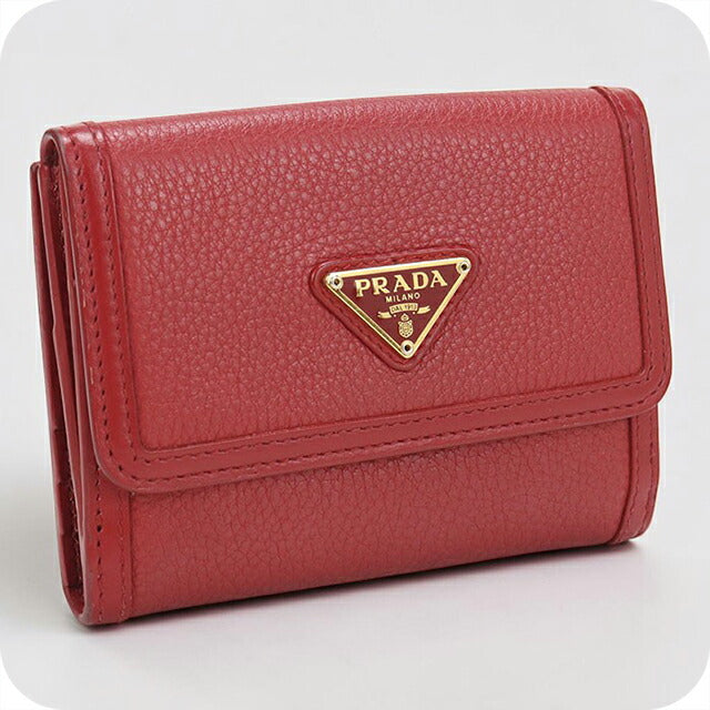 中古 プラダ 二つ折り財布 二折財布 レディース ブランド PRADA ヴィッテロフェニックス トライアングル レザー財布 1MH523 2B16 F0011 USDPR114536011