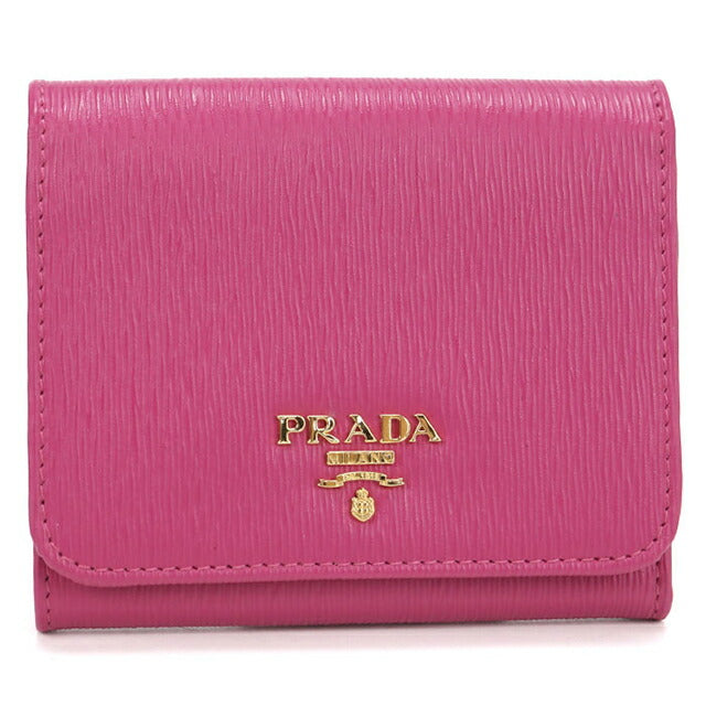 中古 プラダ 三つ折り財布 三折財布 レディース ブランド PRADA ヴィッテロムーブ レザー 財布 レザー 1MH176 ピンク USDPR114544011