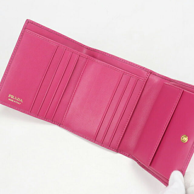 中古 プラダ 三つ折り財布 三折財布 レディース ブランド PRADA ヴィッテロムーブ レザー 財布 レザー 1MH176 ピンク USDPR114544011