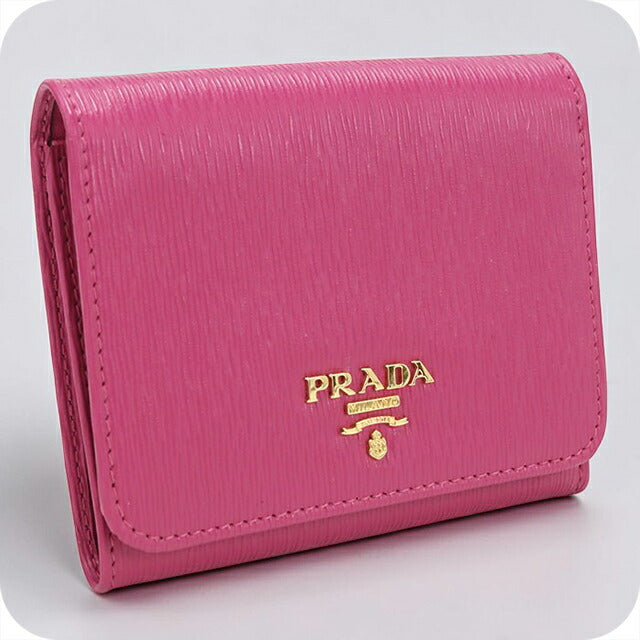 中古 プラダ 三つ折り財布 三折財布 レディース ブランド PRADA ヴィッテロムーブ レザー 財布 レザー 1MH176 ピンク USDPR114544011