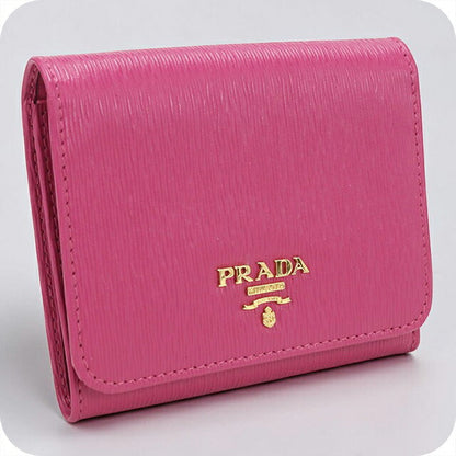 中古 プラダ 三つ折り財布 三折財布 レディース ブランド PRADA ヴィッテロムーブ レザー 財布 レザー 1MH176 ピンク USDPR114544011