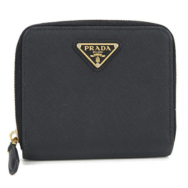 中古 プラダ 二つ折り財布 二折財布 レディース ブランド PRADA サフィアーノトライアングル レザー 1ML036 ブラック USDPR114604011