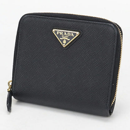 中古 プラダ 二つ折り財布 二折財布 レディース ブランド PRADA サフィアーノトライアングル レザー 1ML036 ブラック USDPR114604011