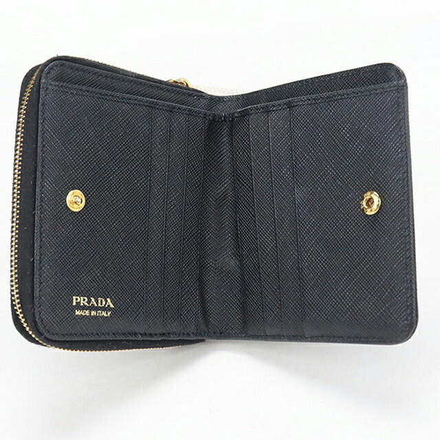 中古 プラダ 二つ折り財布 二折財布 レディース ブランド PRADA サフィアーノトライアングル レザー 1ML036 ブラック USDPR114604011
