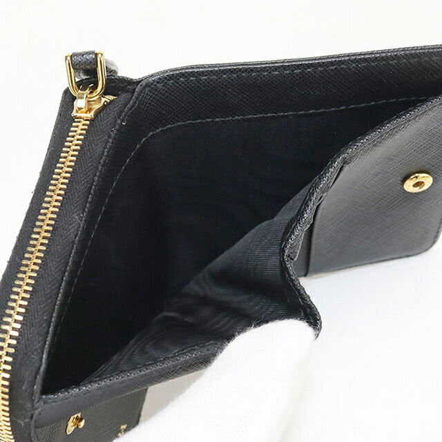 中古 プラダ 二つ折り財布 二折財布 レディース ブランド PRADA サフィアーノトライアングル レザー 1ML036 ブラック USDPR114604011