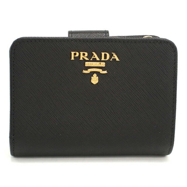 中古 プラダ 二つ折り財布 二折財布 レディース ブランド PRADA サフィアーノレザー レザー 1ML018 ブラック USDPR114709011