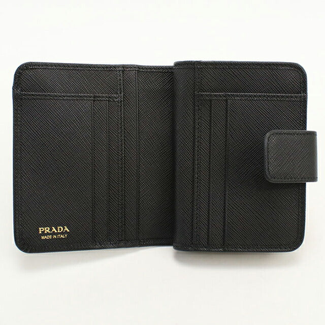 中古 プラダ 二つ折り財布 二折財布 レディース ブランド PRADA サフィアーノレザー レザー 1ML018 ブラック USDPR114709011