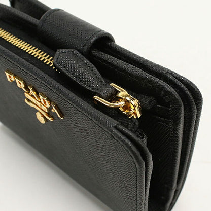 中古 プラダ 二つ折り財布 二折財布 レディース ブランド PRADA サフィアーノレザー レザー 1ML018 ブラック USDPR114709011