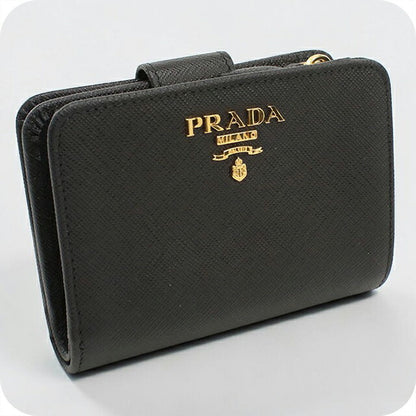 中古 プラダ 二つ折り財布 二折財布 レディース ブランド PRADA サフィアーノレザー レザー 1ML018 ブラック USDPR114709011