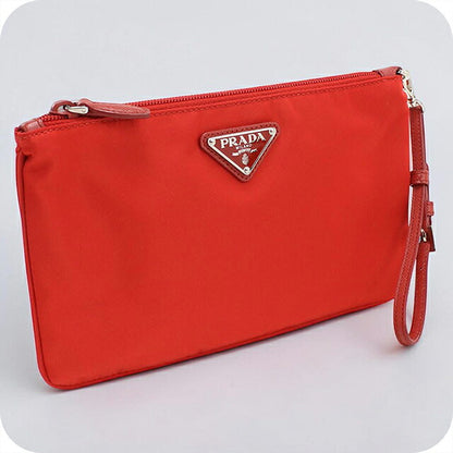 中古 プラダ ポーチ レディース ブランド PRADA トライアングルロゴ 1NH545 レッド USDPR114844011