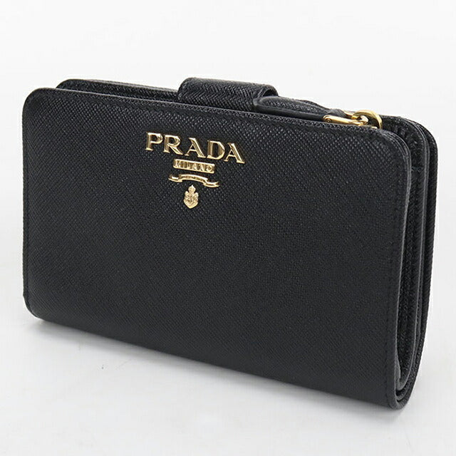 中古 プラダ 二つ折り財布 二折財布 レディース ブランド PRADA サフィアーノレザー 1ML225 ブラック USDPR115264011
