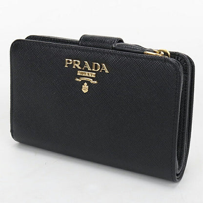 中古 プラダ 二つ折り財布 二折財布 レディース ブランド PRADA サフィアーノレザー 1ML225 ブラック USDPR115264011