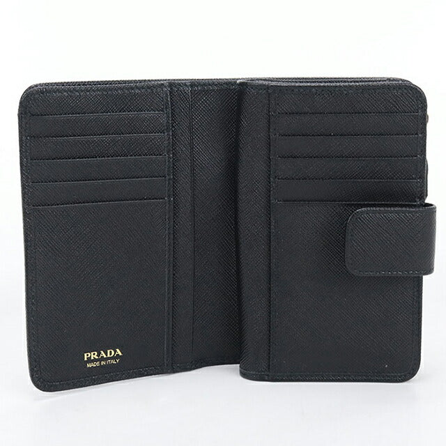 中古 プラダ 二つ折り財布 二折財布 レディース ブランド PRADA サフィアーノレザー 1ML225 ブラック USDPR115264011
