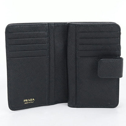 中古 プラダ 二つ折り財布 二折財布 レディース ブランド PRADA サフィアーノレザー 1ML225 ブラック USDPR115264011