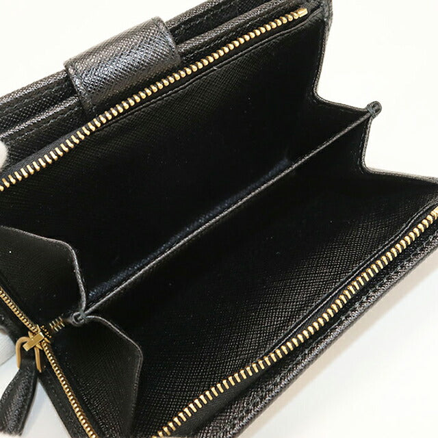 中古 プラダ 二つ折り財布 二折財布 レディース ブランド PRADA サフィアーノレザー 1ML225 ブラック USDPR115264011