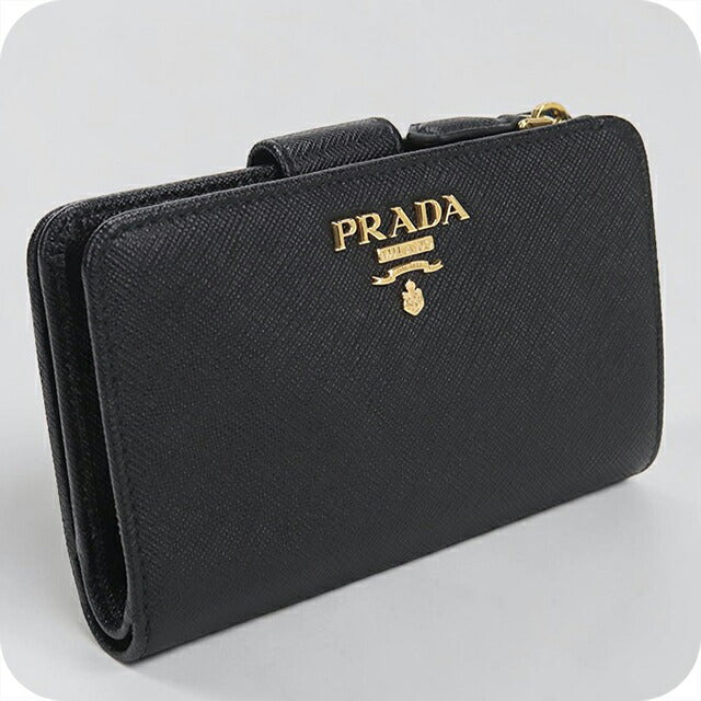 中古 プラダ 二つ折り財布 二折財布 レディース ブランド PRADA サフィアーノレザー 1ML225 ブラック USDPR115264011