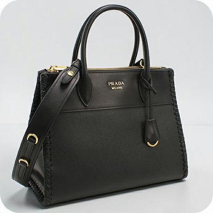 中古 プラダ トートバッグ レディース ブランド PRADA サフィアーノレザー 2WAY レザー ブラック USDPR115572011